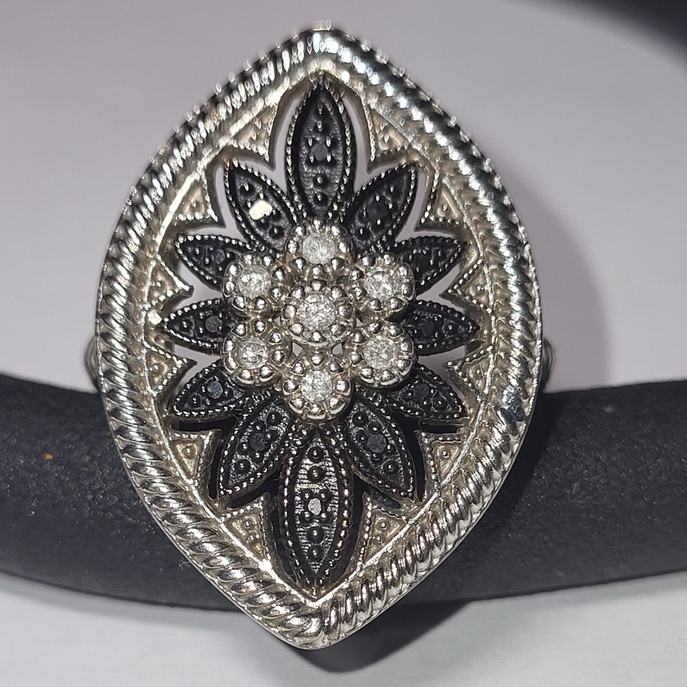 White And Black Diamond Gothic-style Sterling Silver Ring